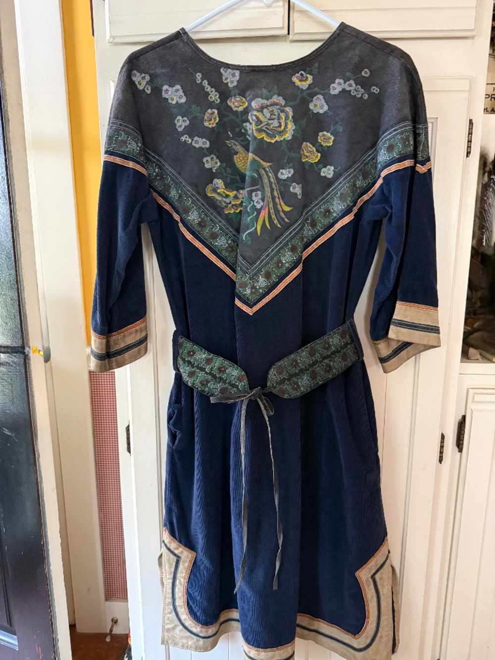 RARE Vintage 1970s Collage Sport Hand-Painted Leather & Corduroy Dress - Boho We